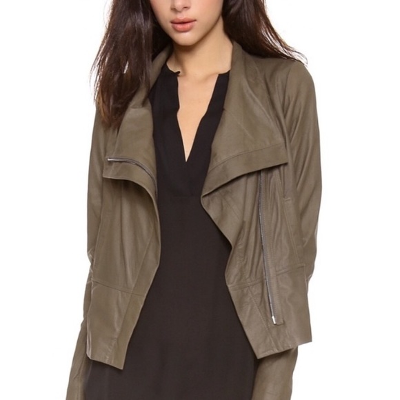 Vince Jackets & Blazers - VINCE dark olive lamb leather rib panel moto